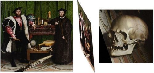 Les Ambassadeurs est un double portrait de Jean de Dinteville (1504-1575 ou 1579), avec un seul point de vu pour voir le crâne proportionnellement.