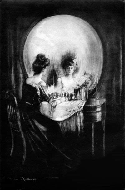 All is Vanity - Gilbert, 1892 - un memento mori ou vanitas trompe l'oeil illusion d'optique dessinant une femme à sa coiffeuse, doublant comme un crâne humain.
