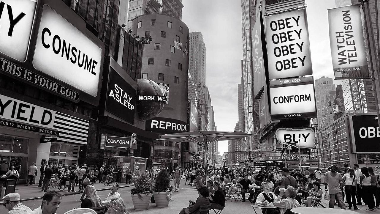 image tirée du film Invasion Los Angeles avec les lunettes pour voir la Réalité